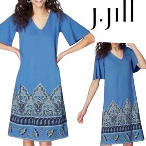 J. Jill Wearever Collection Blue Short Sleeve Jersey Knit Shift Dress Large